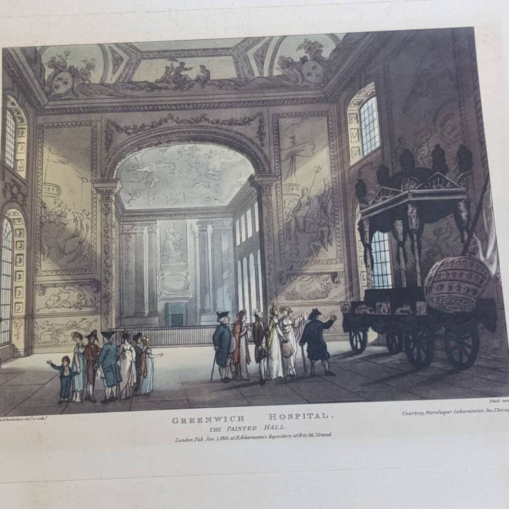 Antique Greenwich Hospital The Painted Hall London 1810 Ackermann Repository Art